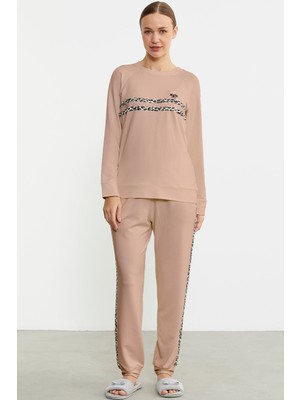 Sementa Leopar Çizgili Jogger Pijama Takım - Somon