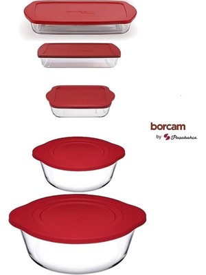 Paşabahçe Borcam Kapaklı 5 Prç Çeyiz Seti 59001-59123-59006-59124-59854 Kırmızı Kapaklı 5parça Borcam