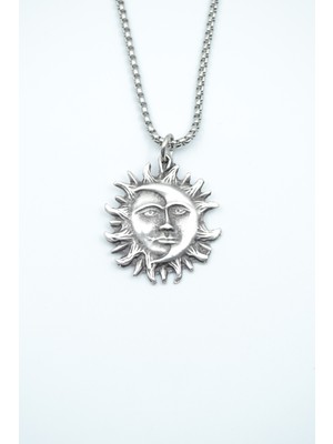 Bu Farklı Güneş ve Ay Örme Zincir Kolye - Gümüş Kaplama - Erkek Kadın Kolye - NO:1274