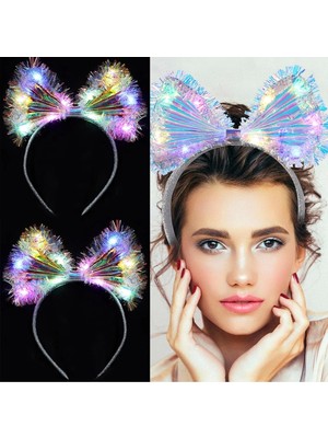 Işıltılı Fiber Fiyonk Gece Tacı Işıklı Ledli Eğlence Tacı 1 Adet 20 x 21  cm  (4887)