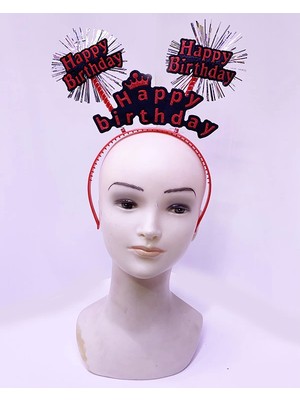 Happy Birthday Yazılı Püsküllü Neon Kırmızı Renk Doğum Günü Tacı 22x19 cm (4887)