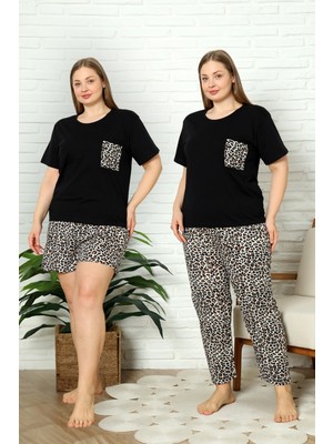 %100 Pamuk Büyük Beden 3 Parça  Kadın Pijama Takımı