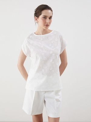 Bisiklet Yaka Çiçekli Kadın Bluz