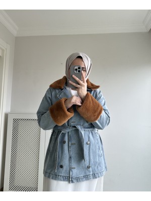 Magazin Marka Seyyar Peluş Detaylı Oversize Kot Ceket