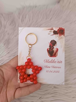 10 Adet Kırmızı Incili Anahtarlık Yenidoğan Doğum Günü Kına, Nikah, Nişan, Söz Hediyelikleri