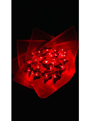 Işıklı Kelebek Buketi Kırmızı Led'li