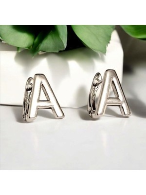 Kadın Rodyum Kaplama Harf Küpe