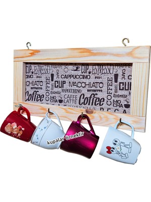 Barış Dizayn Doğal Ahşap/kumaş 4 Askılı Kupa Askısı Fincanlık Retro L Askılık (Fincanlar Dahil Değildir)