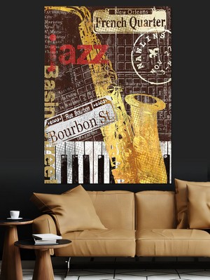 Jazz Caz  Müzik Temalı Dekoratif Kanvas - Mdf Ahşap Tablo