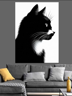 Siyah Kedi Dekoratif Kanvas - Mdf Ahşap Tablo