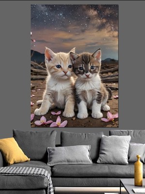 Sevimli Kediler Dekoratif Kanvas - Mdf Ahşap Tablo