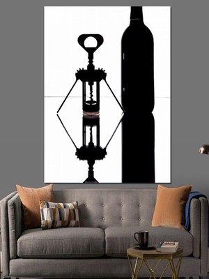 Tirbuşon ve Şarap Şişesi Dekoratif Kanvas - Mdf Ahşap Tablo