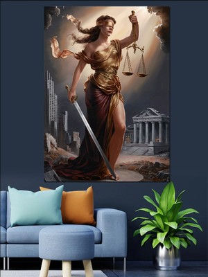 Adalet Heykeli Dekoratif Kanvas - Mdf Ahşap Tablo