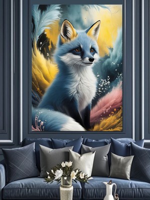 Boz Renkli Tilki Dekoratif Kanvas - Mdf Ahşap Tablo