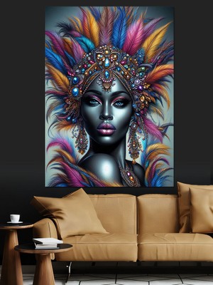 Kuş Tüylü Makyajlı Kadın Dekoratif Kanvas - Mdf Ahşap Tablo