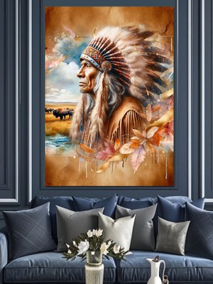 Kızılderili Şef Dekoratif Kanvas - Mdf Ahşap Tablo