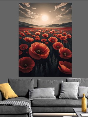 Gelincik Çiçeği Tarlası Dekoratif Kanvas - Mdf Ahşap Tablo