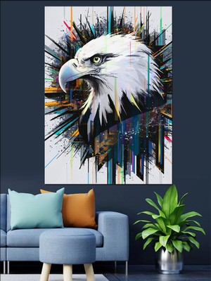 Siyah Beyaz Kartal ve Şekiller Dekoratif Kanvas - Mdf Ahşap Tablo