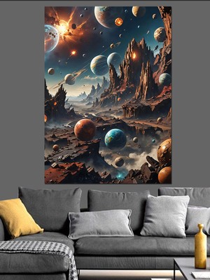 Gezegenler ve Uzay Dekoratif Kanvas - Mdf Ahşap Tablo