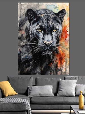 Siyah Kaplan Dekoratif Kanvas - Mdf Ahşap Tablo