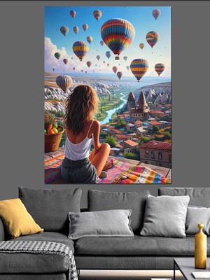 Kapadokya ve Uçan Balonlar Dekoratif Kanvas - Mdf Ahşap Tablo