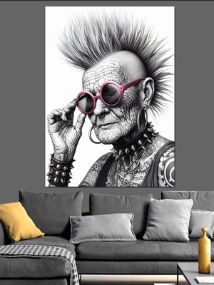 Dövmeli Yaşlı Kadın Dekoratif Kanvas - Mdf Ahşap Tablo