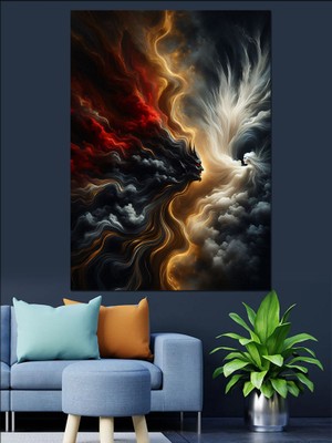 Bulutlar Melek ve Şeytan Dekoratif Kanvas - Mdf Ahşap Tablo