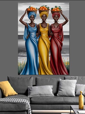 Meyve Sepetleri ve Kadınlar Dekoratif Kanvas - Mdf Ahşap Tablo