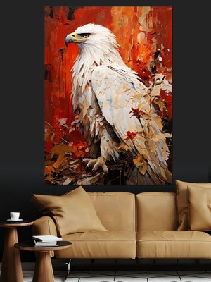 Kırmızı Pastel Renk ve Beyaz Kartal Dekoratif Kanvas - Mdf Ahşap Tablo