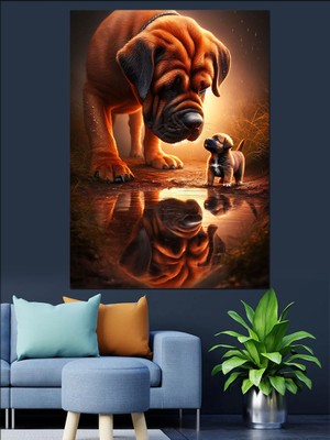 Köpek ve Yavrusu Dekoratif Kanvas - Mdf Ahşap Tablo