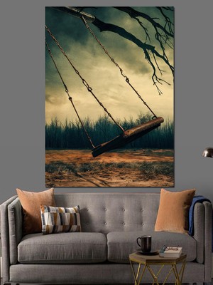 Fırtınada Salıncak ve Kuru Ağaç Dekoratif Kanvas - Mdf Ahşap Tablo