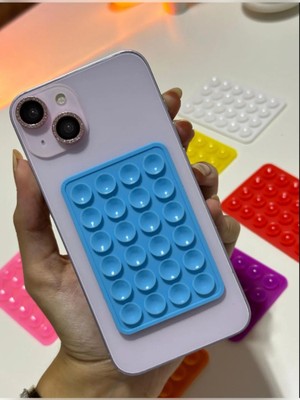 Bilişim Akademi Mavi Silikon Telefon Arkası Vantuz Aynaya Telefon Yapışırma Vantuzlu Telefon Tutucu