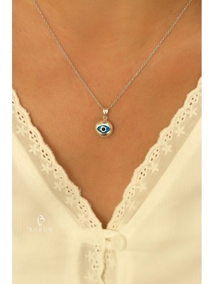 Yuvarlak Göz Nazar 925 Ayar Gümüş Rengi Gümüş Kolye