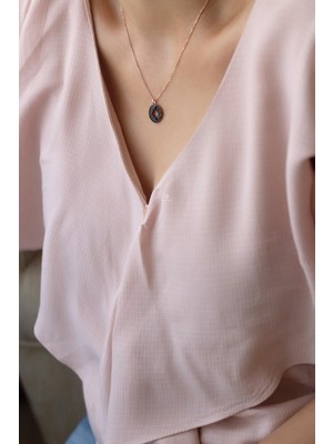 Yuvarlak Siyah Taşlı 925 Ayar Gümüş Kolye