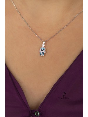 Fatma"nın  Eli (Hamse Eli) Model 925 Ayar Gümüş Rengi Gümüş Nazar Kolye