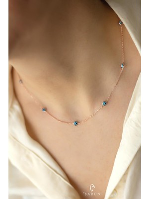 Nazar Göz Boncuklu Mavi Taşlı 925 Ayar Şans Gümüş Zincir Kolye