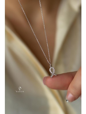 Kurdele Model Beyaz Yuvarlak Taşlı 925 Ayar Gümüş Iyilik, Farkındalık, Mücadele Kolyesi