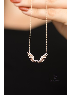 Melek Kanadı Beyaz Taşlı 925 Ayar Gümüş Kolye