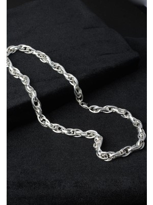 Kalın Zincir Yuvarlak Halka Oval Model 925 Ayar Gümüş Kolye