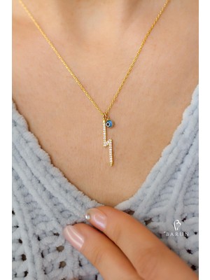 Beyaz Taşlı Şimşek Yıldırım Model 925 Ayar Gümüş Kolye