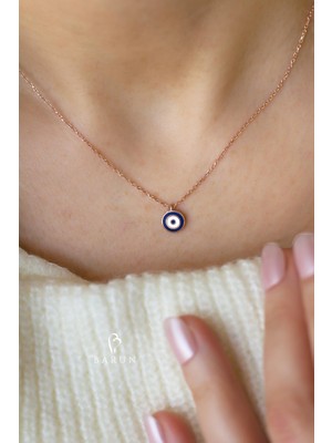  Göz Nazar Mavi Mineli 925 Ayar Yuvarlak Gümüş Kolye