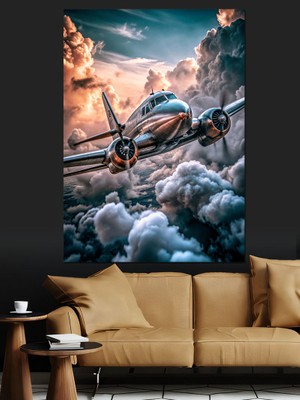 Bulutların Arasındaki Uçak Dekoratif Kanvas - Mdf Ahşap Tablo