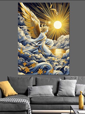 Melek Kadın ve Bulutlar Dekoratif Kanvas - Mdf Ahşap Tablo