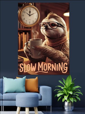 Kahve Içen Hımbıl Dekoratif Kanvas - Mdf Ahşap Tablo