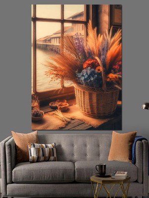 Cam Kenarındaki Çiçekler Dekoratif Kanvas - Mdf Ahşap Tablo