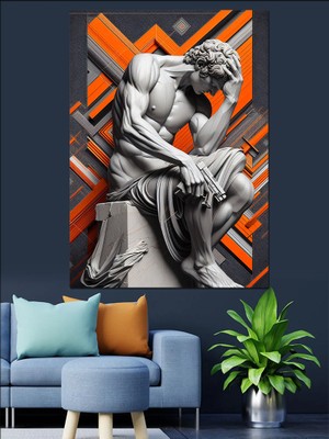Silahlı Davut Heykeli Dekoratif Kanvas - Mdf Ahşap Tablo