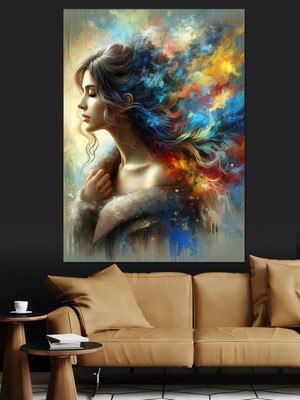 Boyalı Saçlı Kadın Dekoratif Kanvas - Mdf Ahşap Tablo