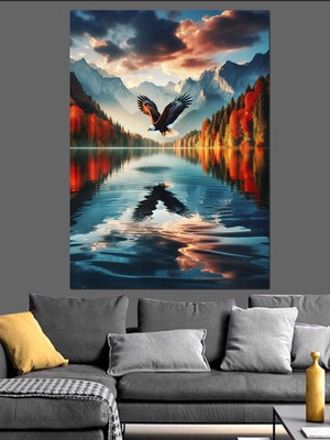 Kartal ve Göl Dekoratif Kanvas - Mdf Ahşap Tablo