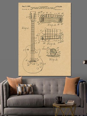 Les Paul Gitar Anatomisi Dekoratif Kanvas - Mdf Ahşap Tablo