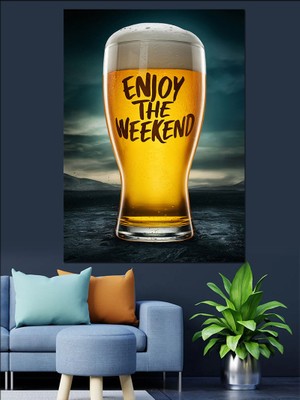 Hafta Sonunun Tadını Çıkar Bira Temalı Dekoratif Kanvas - Mdf Ahşap Tablo